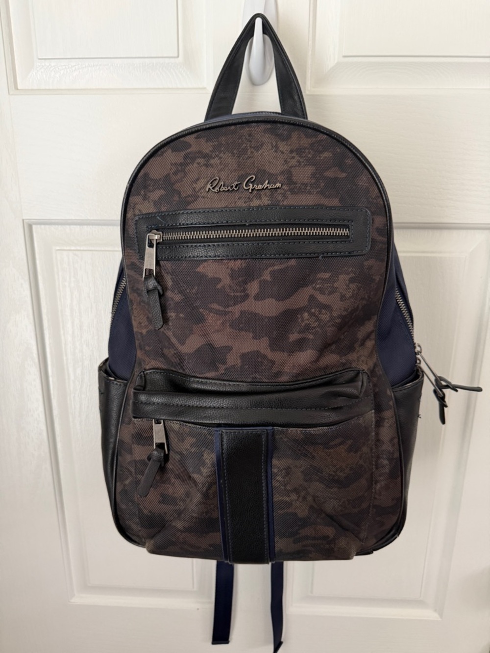 Robert Graham Brown Camouflage Backpack with Navy Accents
